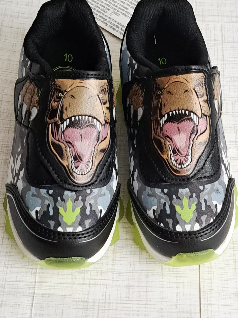 Jurassic World Kids Light Up  Black & Green Camo Dino Slip-On Sneakers